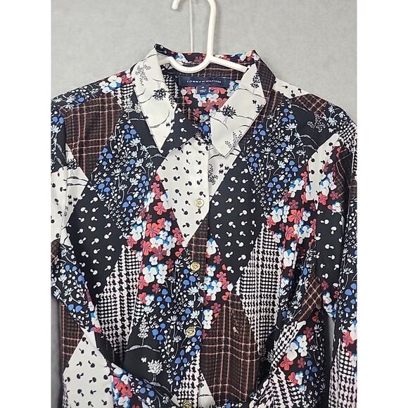 Tommy Hilfiger Colorful Patchwork Floral LS Button Up Tie Blouse Women's Medium - Picture 3 of 12